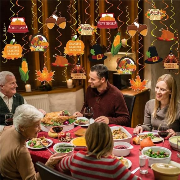 34 Pcs Fall Thanksgiving Hanging Swirls Ceiling Decor - Fall Maple Acorn Pumpkin - Picture 3 of 7